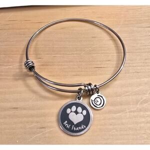 Paw Print Charm Bracelet Love This Life Blue Silver Tone Adjustable 6.5" Long